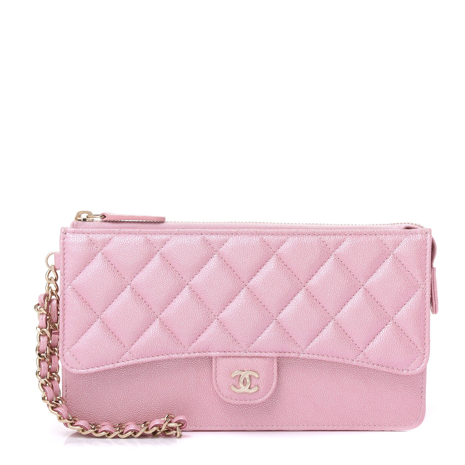 Chanel Iridescent Caviar Quilted Classic Pouch With Handle Rose Pink 1 of 10
