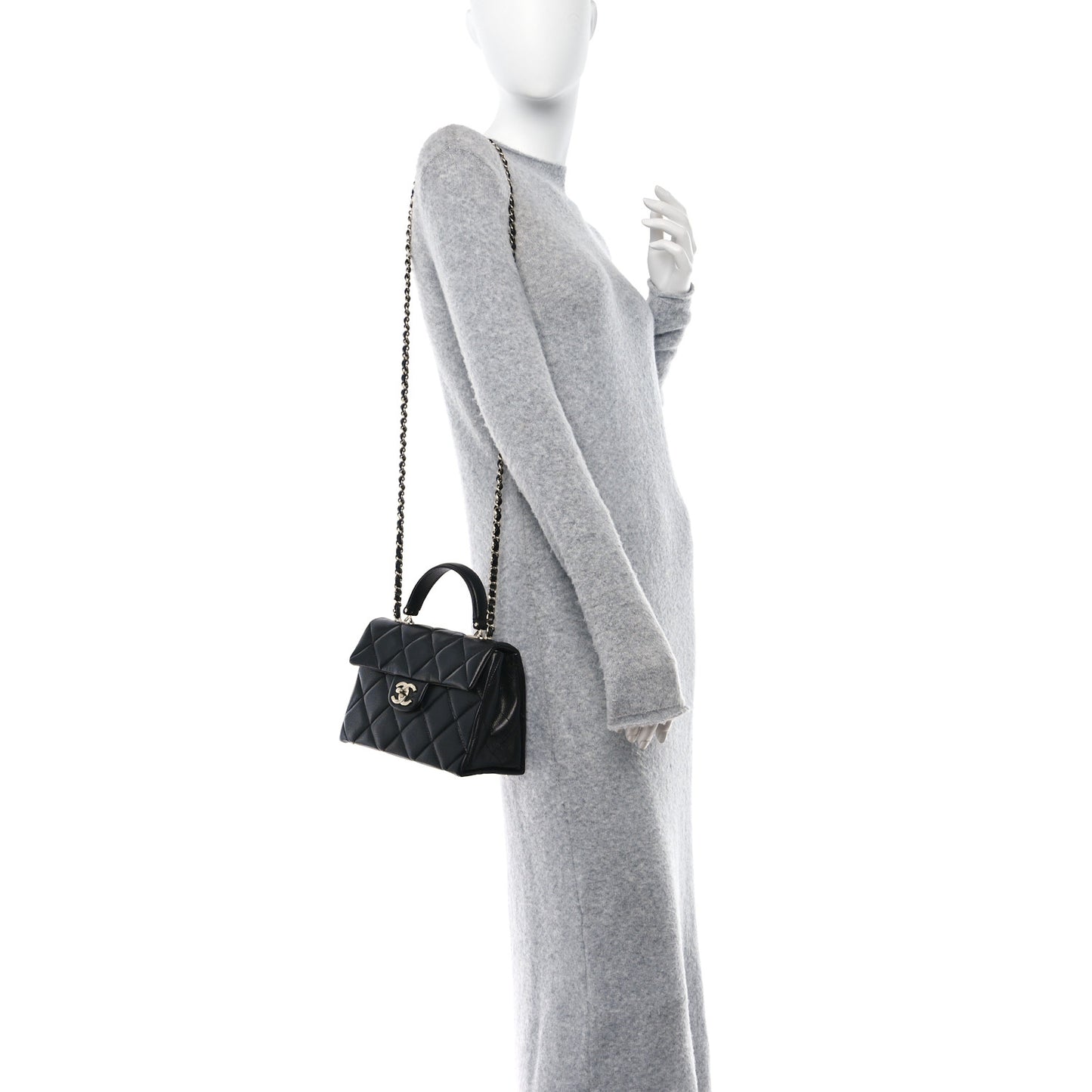 Caviar Quilted Mini Retro Twist Top Handle Flap Black