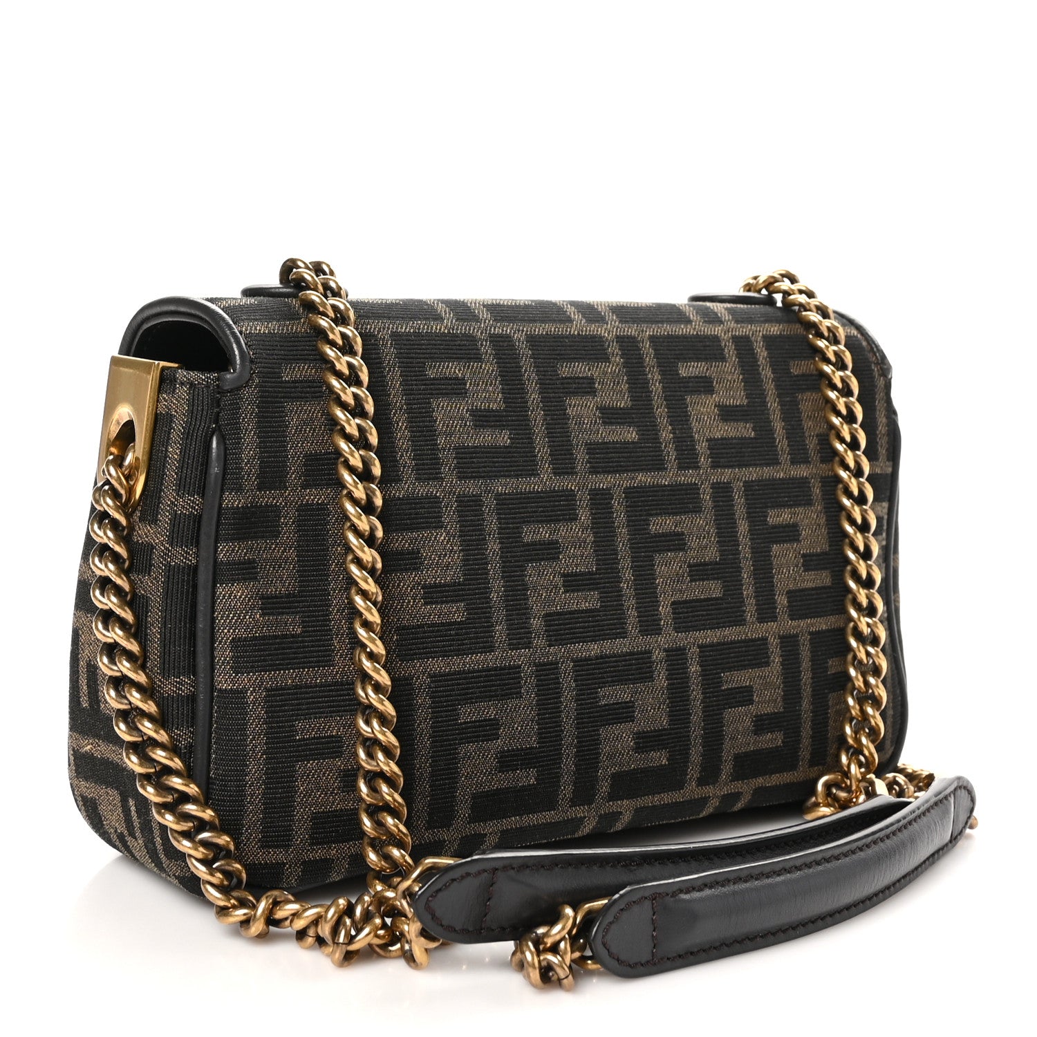 Fendi Fabric Jacquard FF 1974 Midi Chain Baguette Tobacco Moro 3 of 10