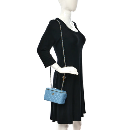 Chanel Lambskin Quilted Pearl Crush Small Vanity Case With Chain Light Blue 2 of 12