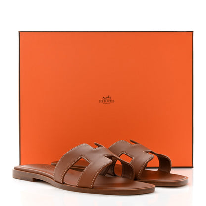 Hermes Box Calfskin Oran Sandals 37.5 Gold 9 of 9