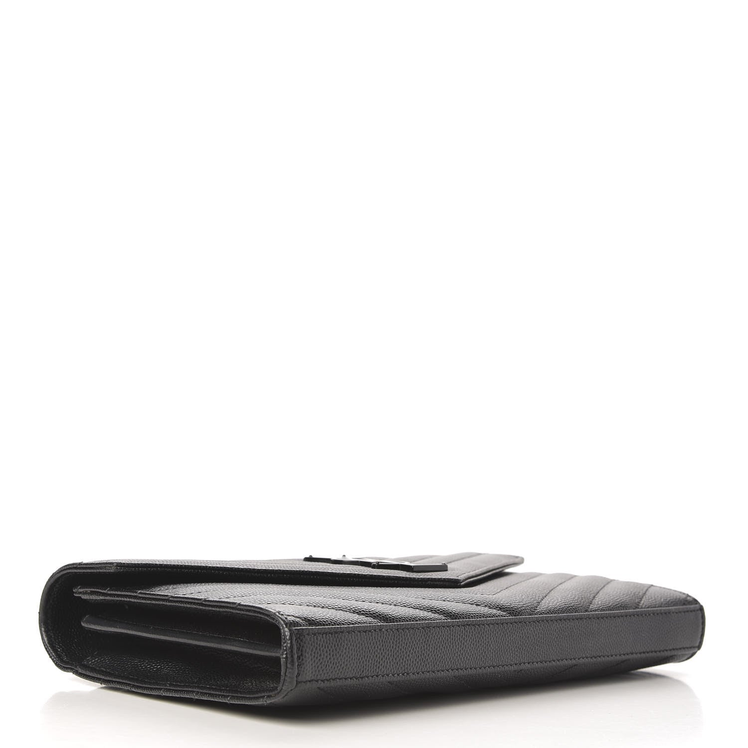 Saint Laurent Grain De Poudre Matelasse Chevron Monogram Chain Wallet Black 4 of 9