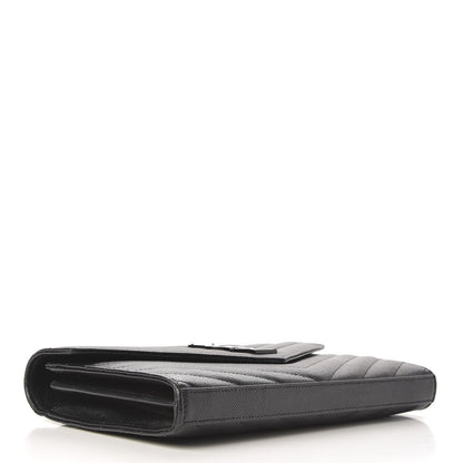 Saint Laurent Grain De Poudre Matelasse Chevron Monogram Chain Wallet Black 4 of 9