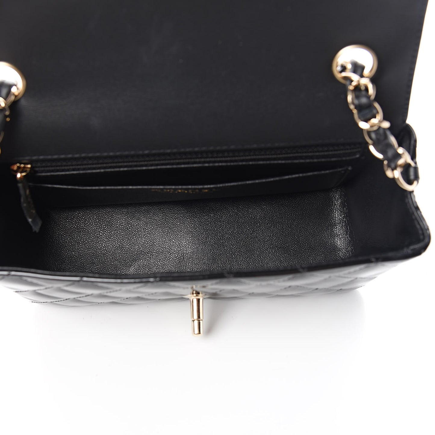Patent Calfskin Quilted Mini Rectangular Flap Black