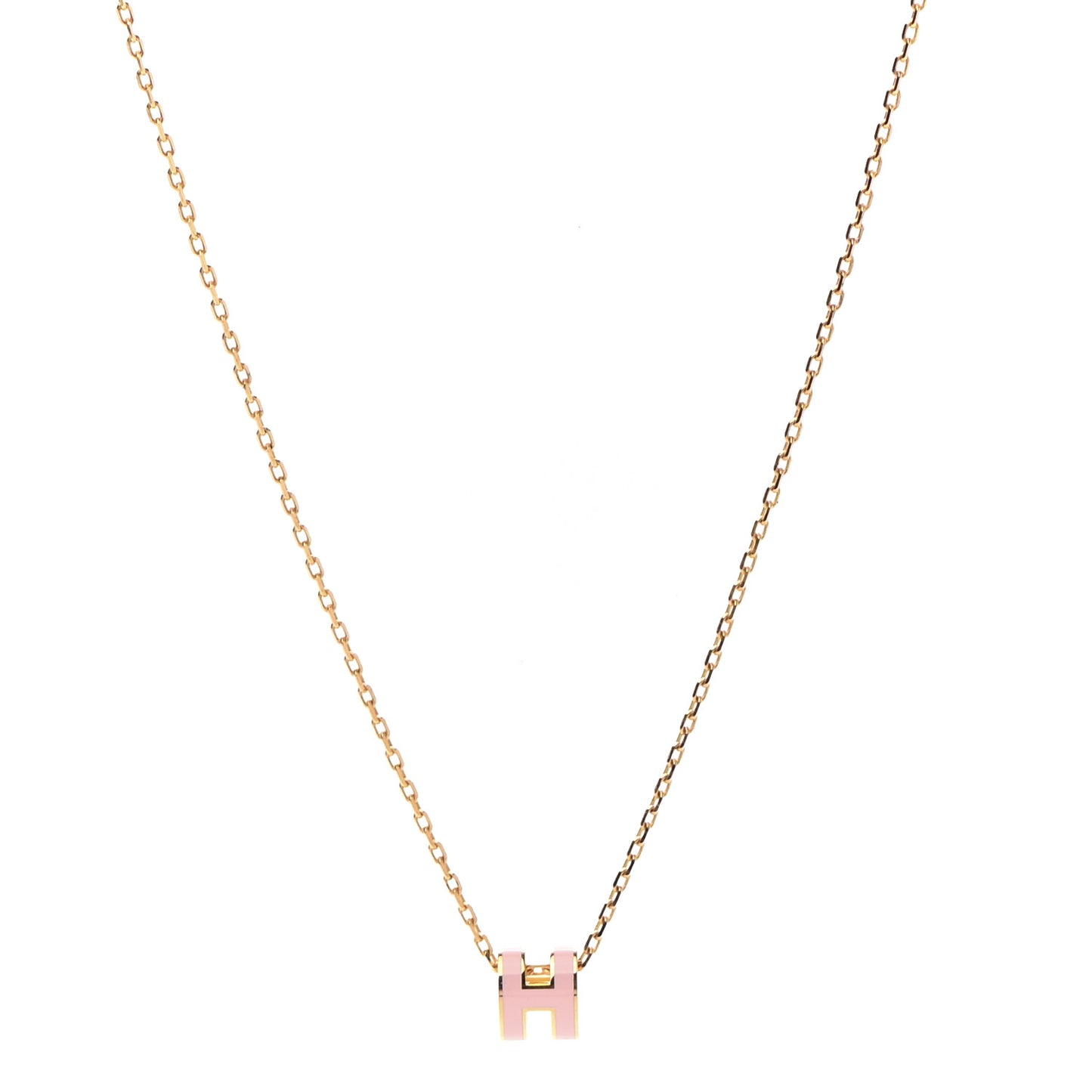 Lacquered Gold Mini Pop H Pendant Necklace Rose Dragee