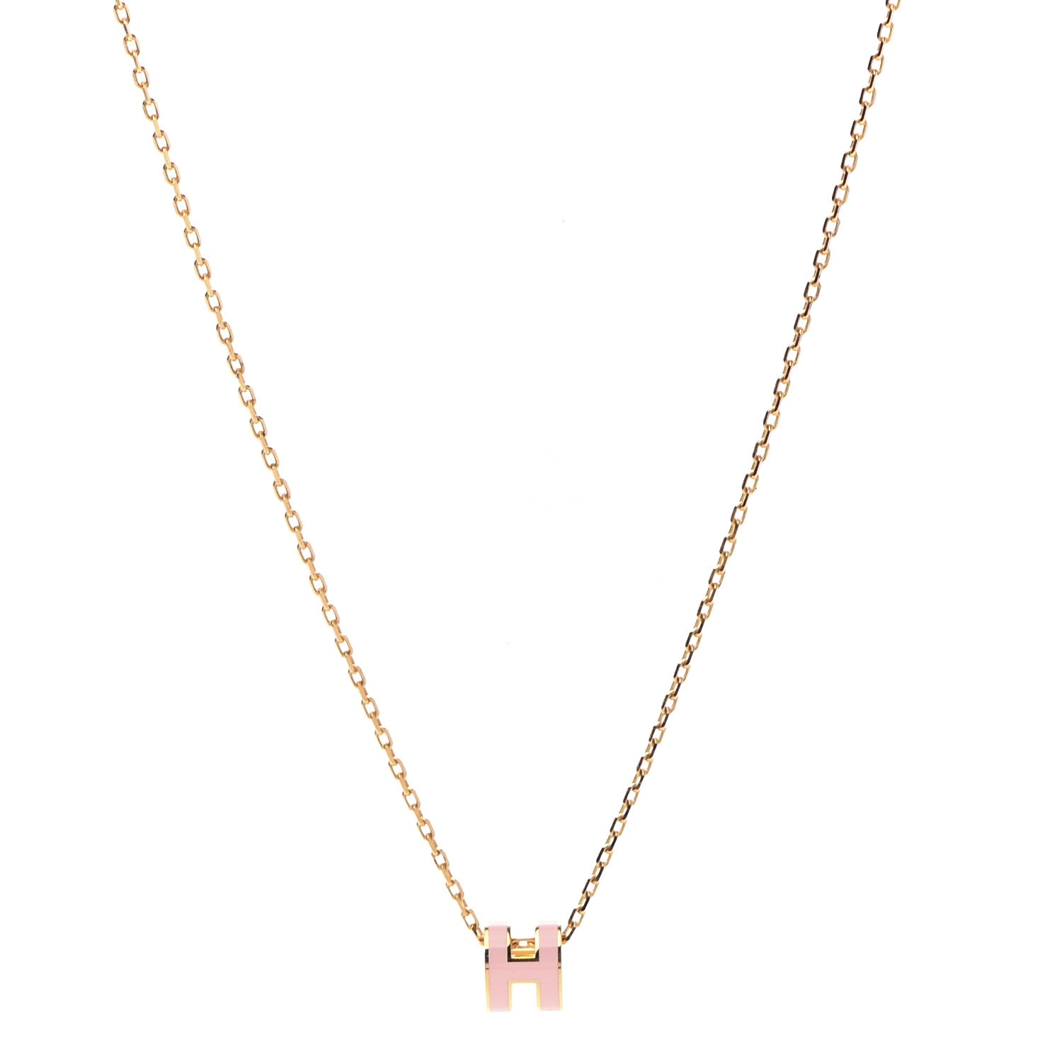 Hermes Lacquered Gold Mini Pop H Pendant Necklace Rose Dragee 1 of 7