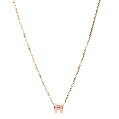 Hermes Lacquered Gold Mini Pop H Pendant Necklace Rose Dragee 1 of 7