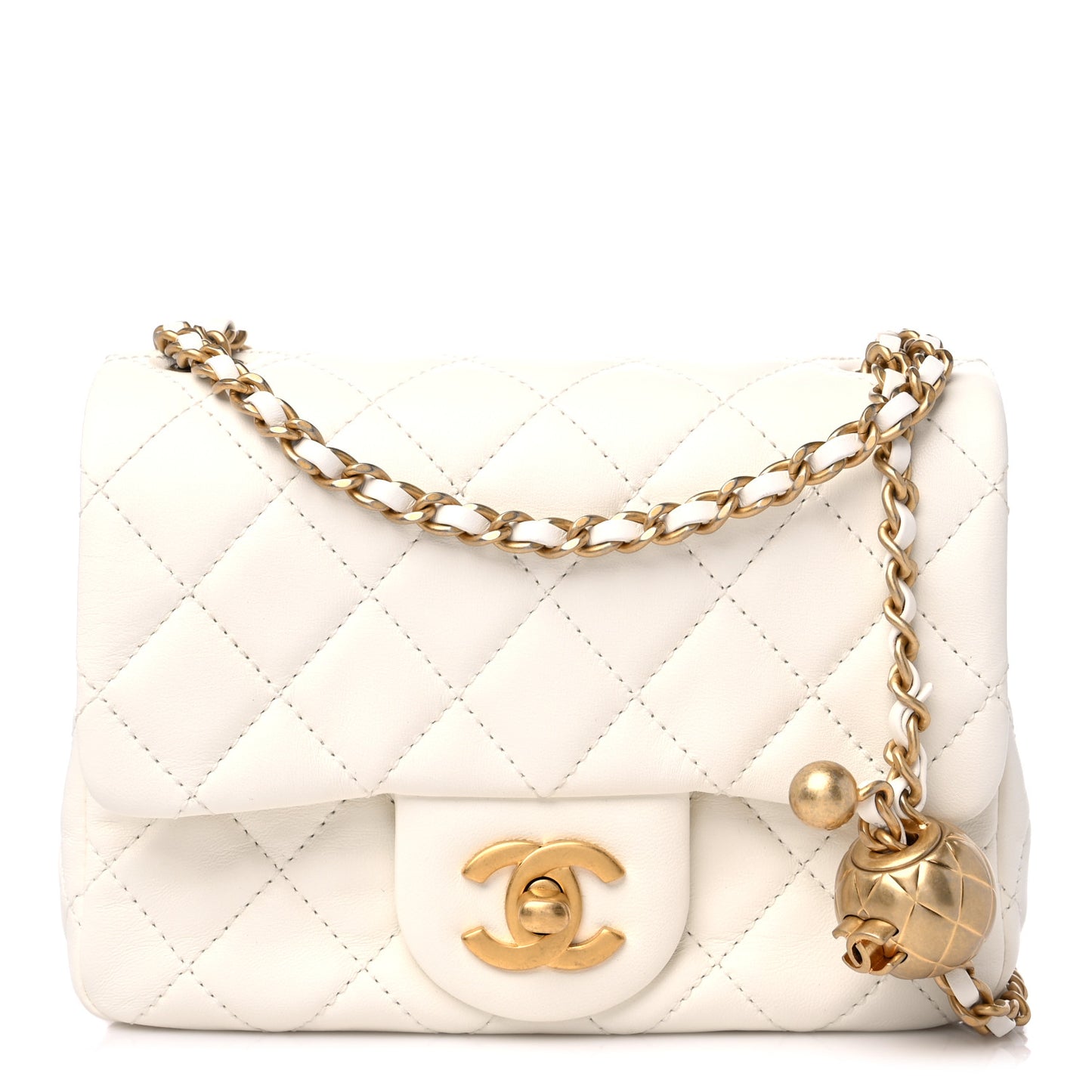 Lambskin Quilted Mini Pearl Crush Flap White