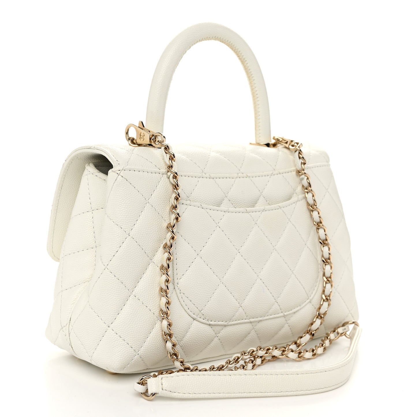 Caviar Quilted Mini Coco Handle Flap White