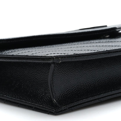Saint Laurent Grain De Poudre Matelasse Chevron Monogram Monochrome Envelope Chain Wallet Black 7 of 11