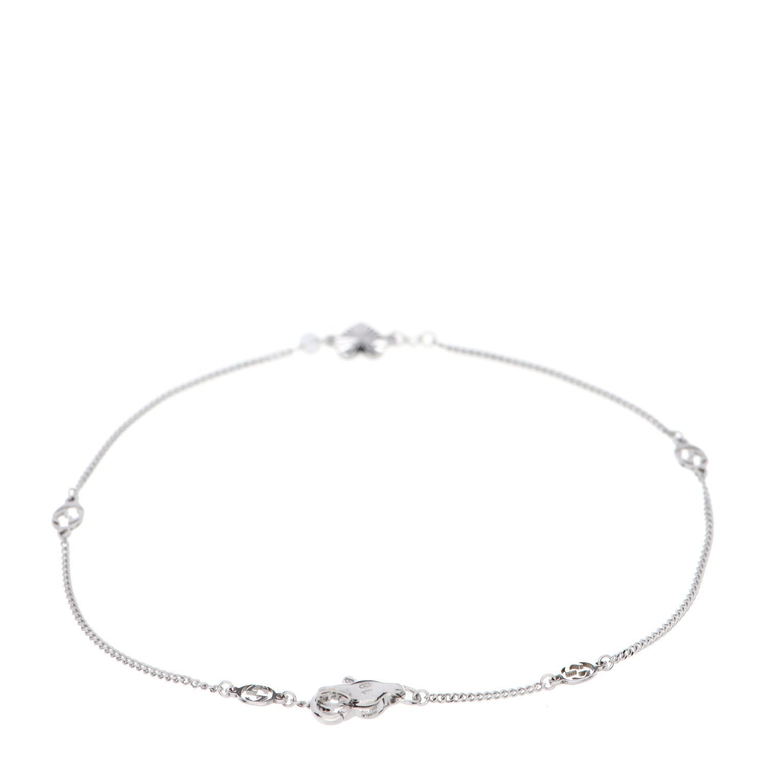 Gucci 18K White Gold Diamond Heart GG Station Bracelet 2 of 3