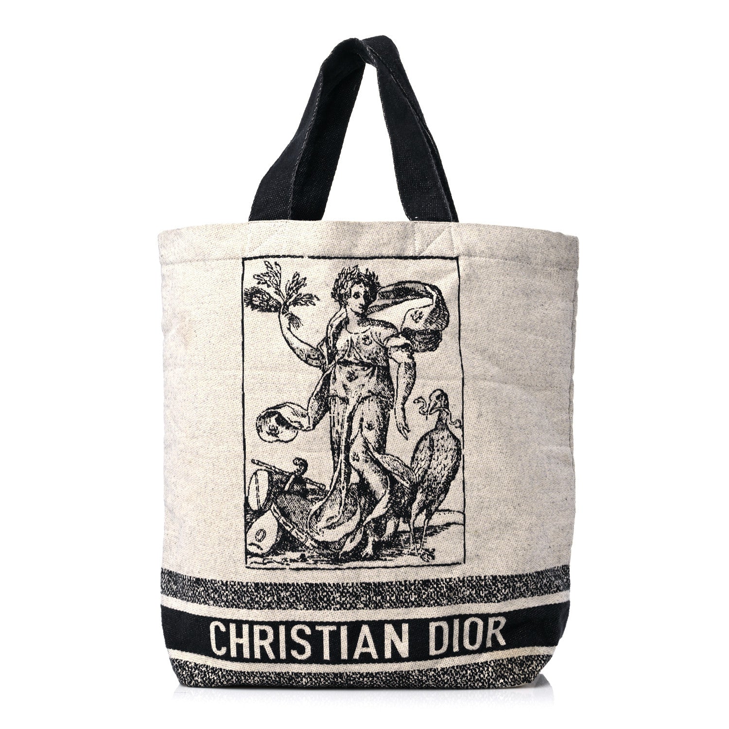 Christian Dior Canvas Print Cruise Tote Ivory Black 1 of 11