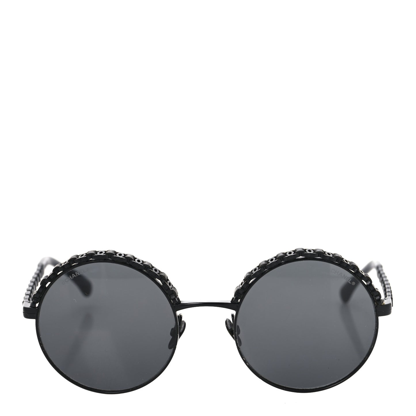 Metal Calfskin Round Chain Sunglasses 4265-Q Black