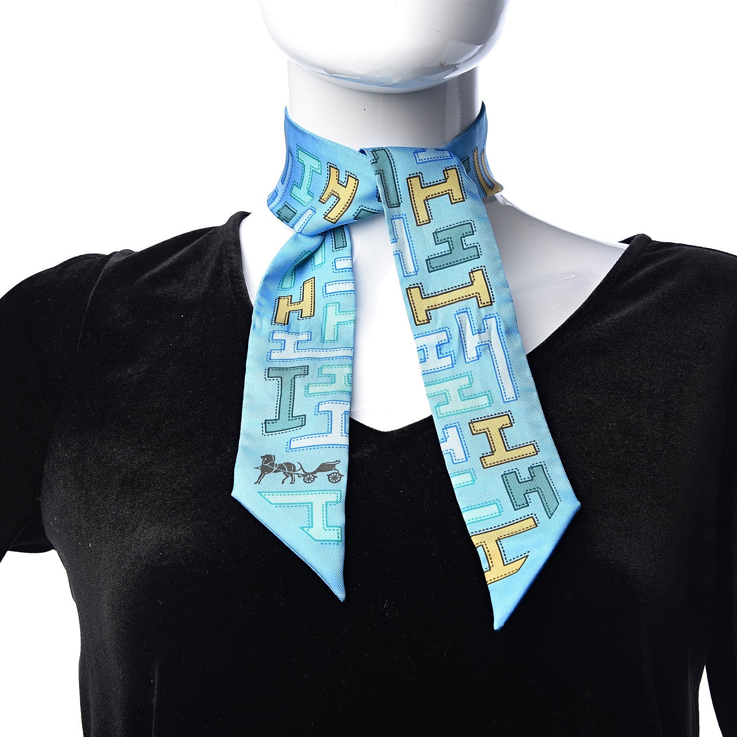 Hermes Silk Dedale Twilly Bleu Azur Vert Vieil Or 2 of 6