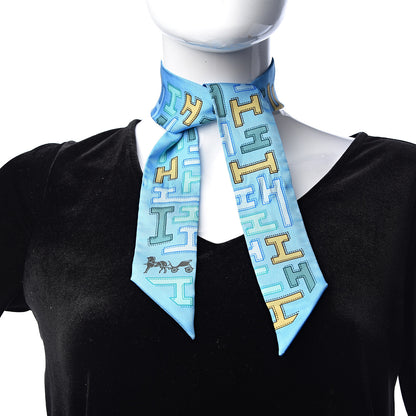 Hermes Silk Dedale Twilly Bleu Azur Vert Vieil Or 2 of 6