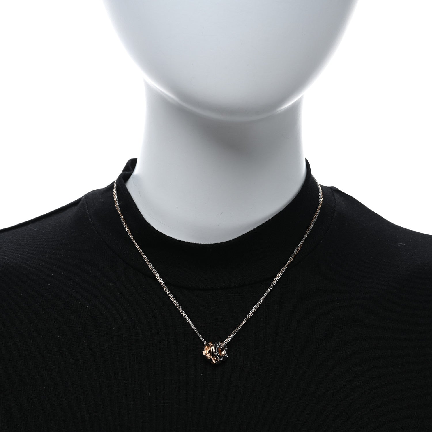 Cartier 18K White Pink Gold Diamond Three Ring LOVE Pendant Necklace 2 of 4
