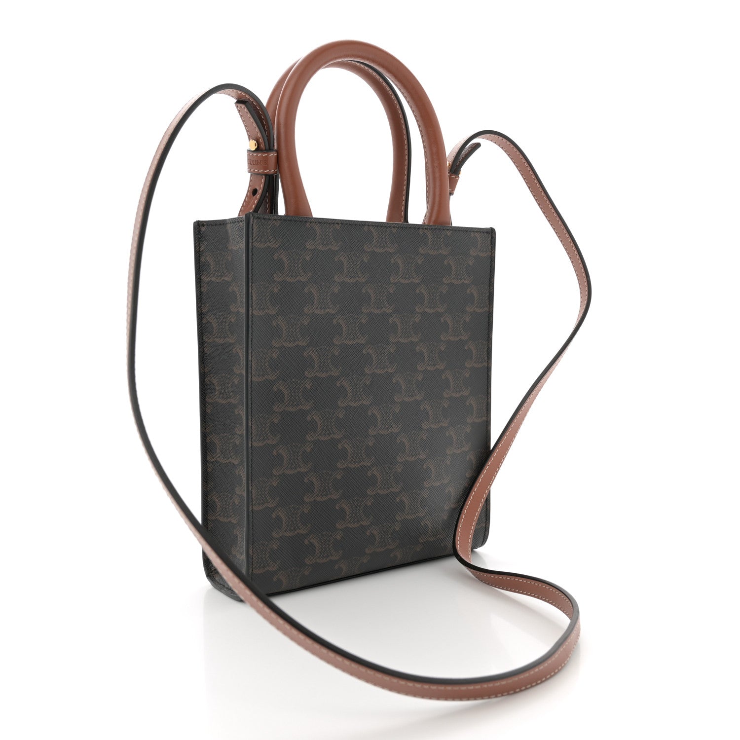 Celine Triomphe Canvas Calfskin Mini Vertical Cabas Tan 3 of 9