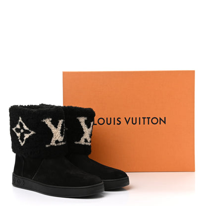 Louis Vuitton Suede Calfskin Shearling Snowdrop Flat Ankle Boot 37.5 Black 10 of 10