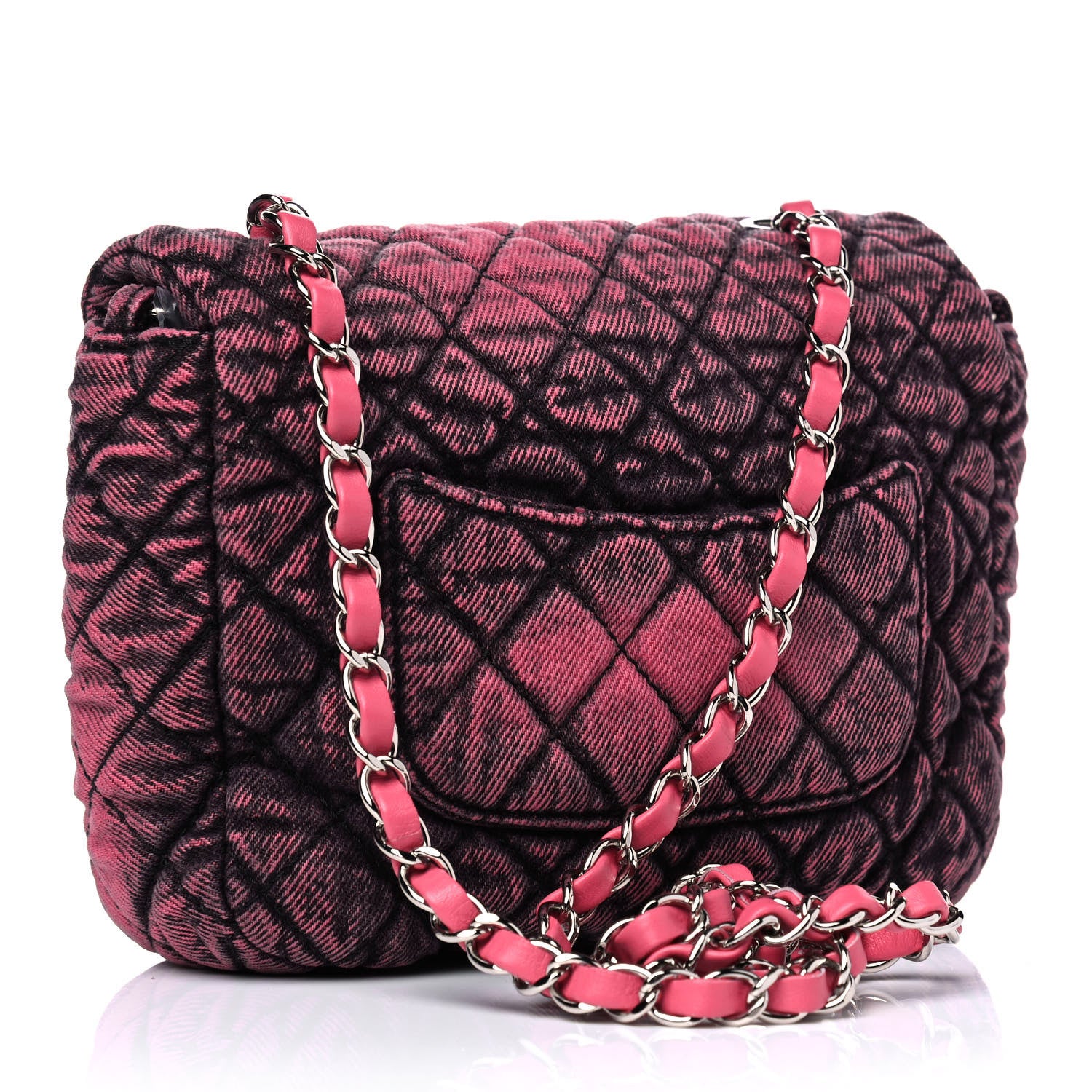 Chanel Washed Denim Quilted Small Denimpression Flap Red Black 2 of 5