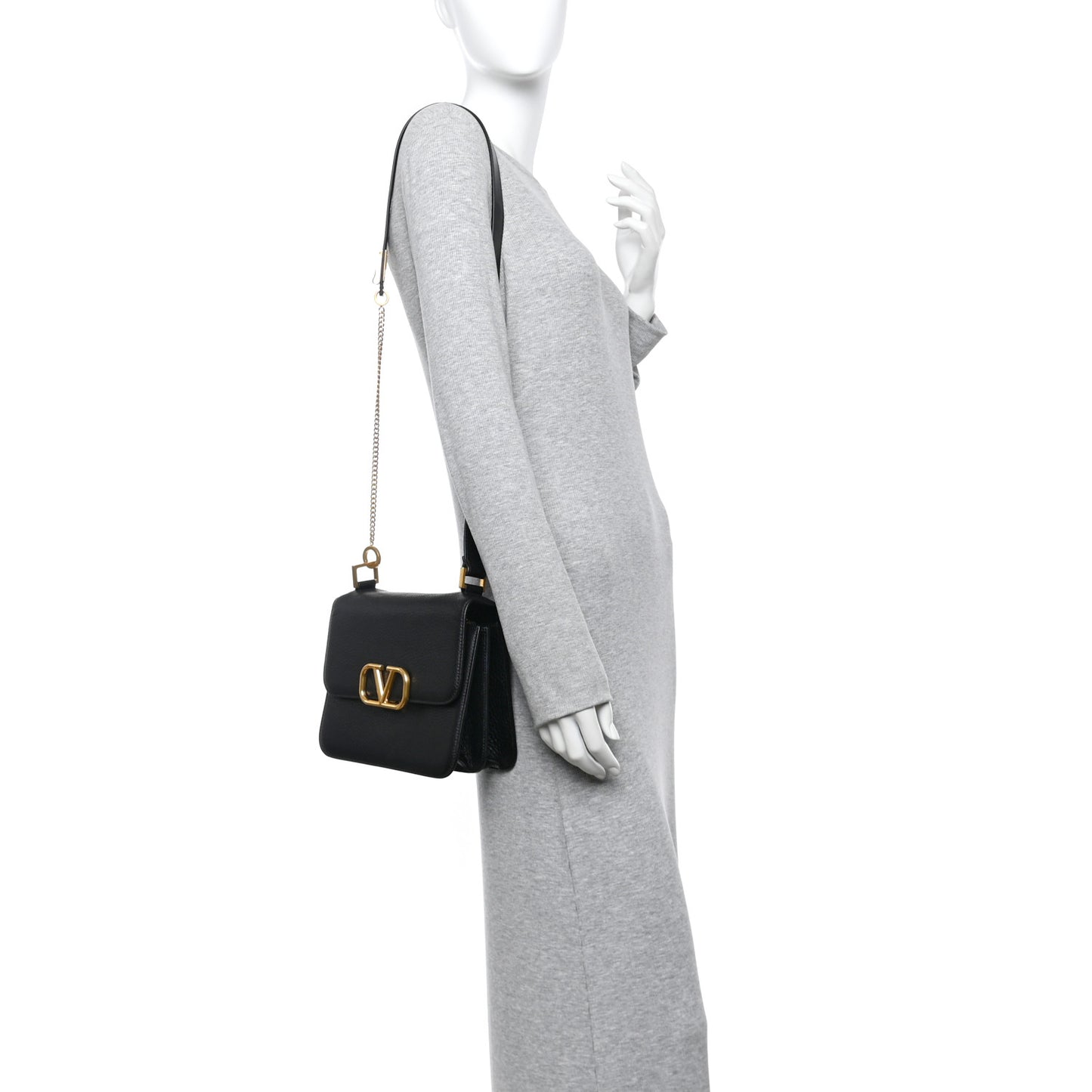 Grained Calfskin Large VSling Shoulder Bag Black