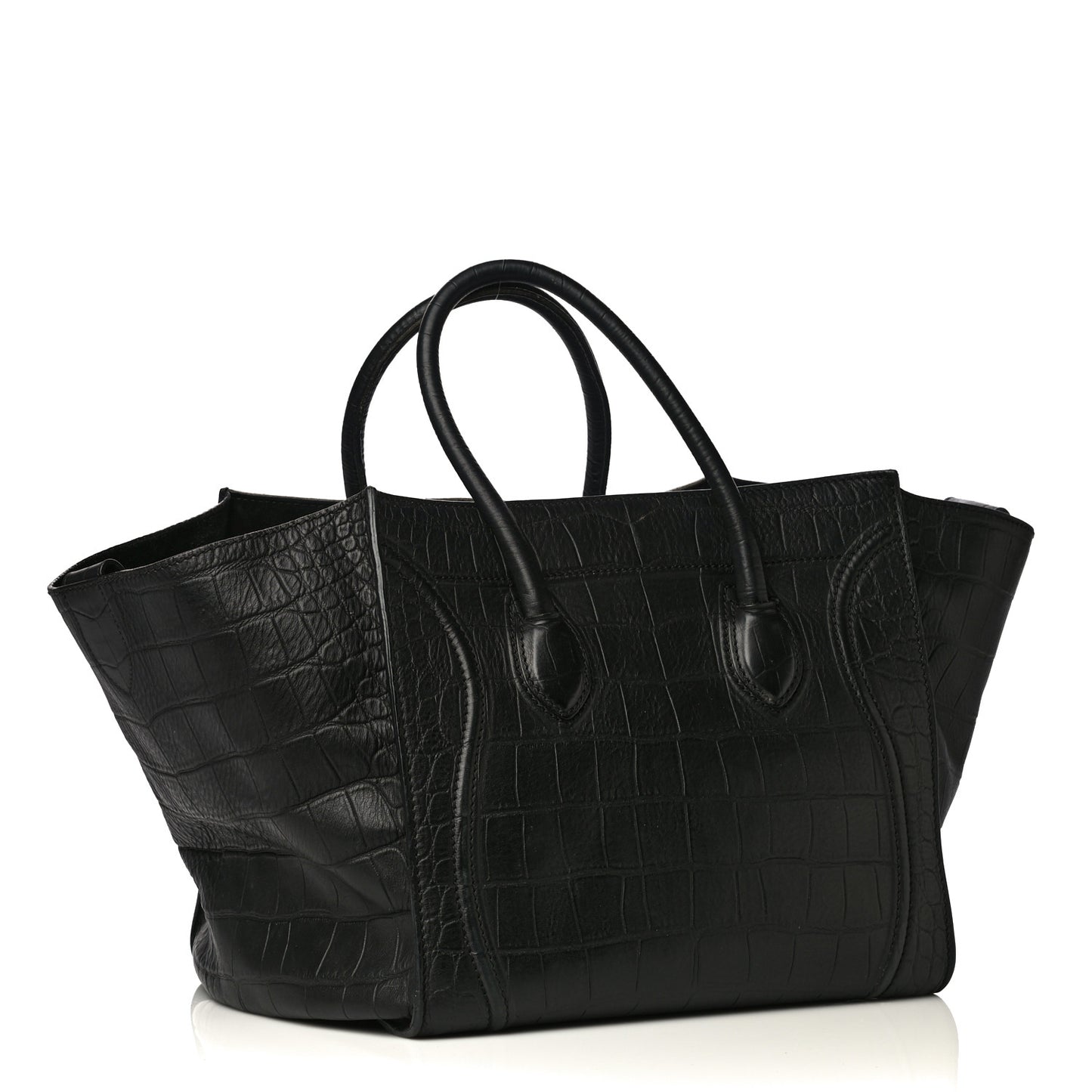 Crocodile Embossed Calfskin Medium Phantom Luggage Black