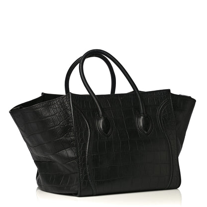 Celine Crocodile Embossed Calfskin Medium Phantom Luggage Black 6 of 9
