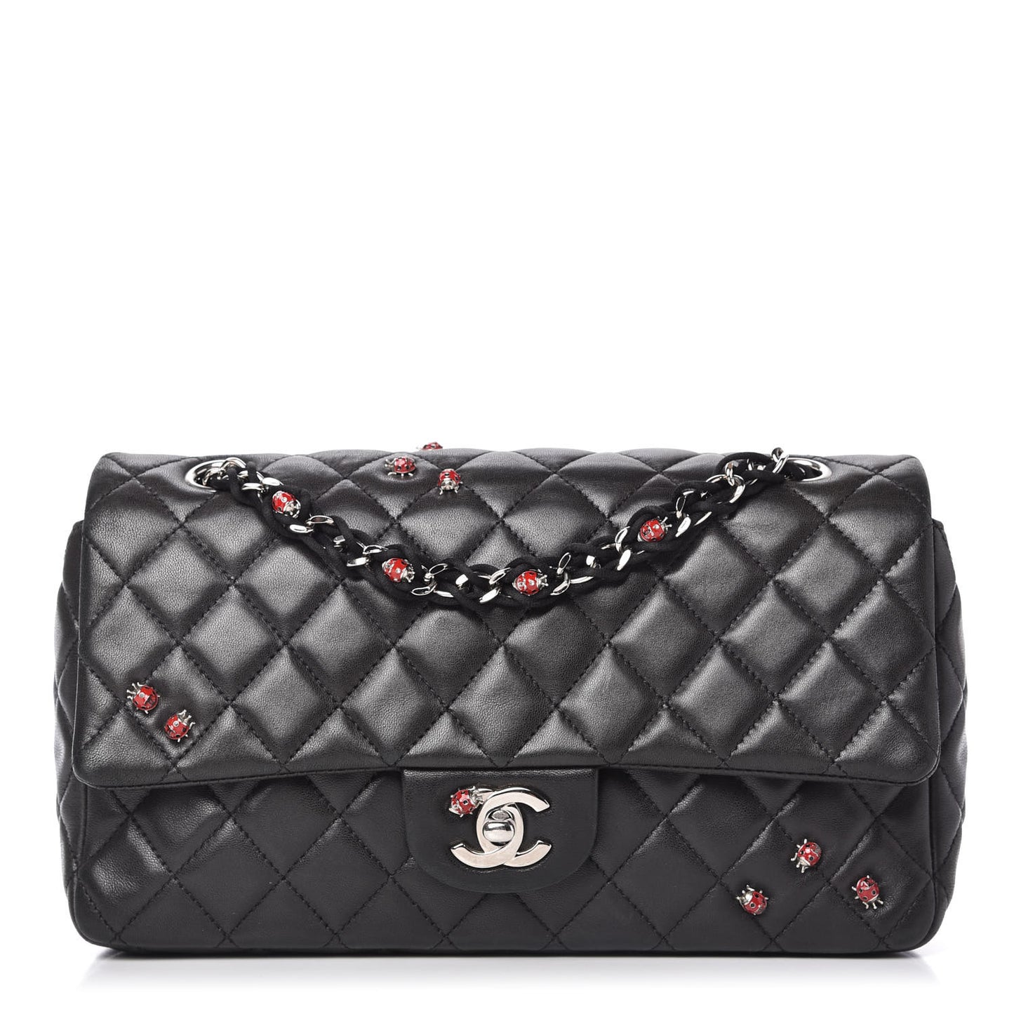 Lambskin Quilted Medium Ladybug Flap Black