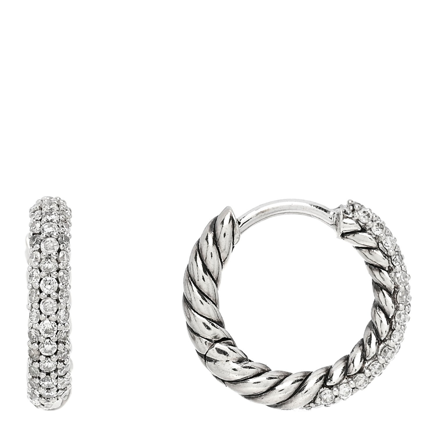 David Yurman Sterling Silver Diamond Petite Pave Huggie Hoop Earrings 1 of 4