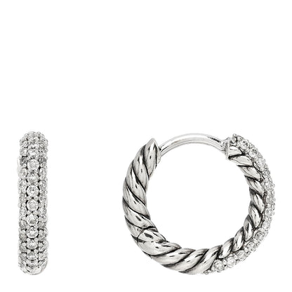 David Yurman Sterling Silver Diamond Petite Pave Huggie Hoop Earrings 1 of 4