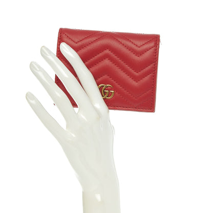 Gucci Calfskin Matelasse GG Marmont Card Case Wallet Hibiscus Red 2 of 9