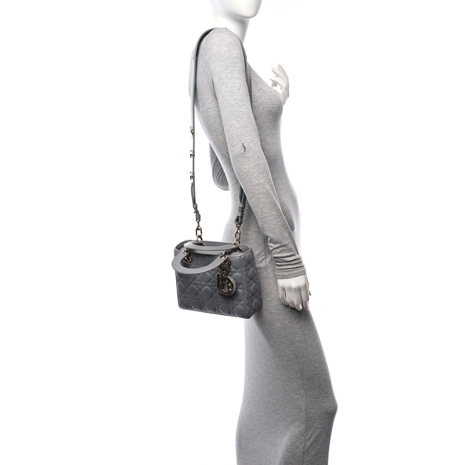 Christian Dior Lambskin Cannage Small Lucky Badges Lady Dior Grey 2 of 10