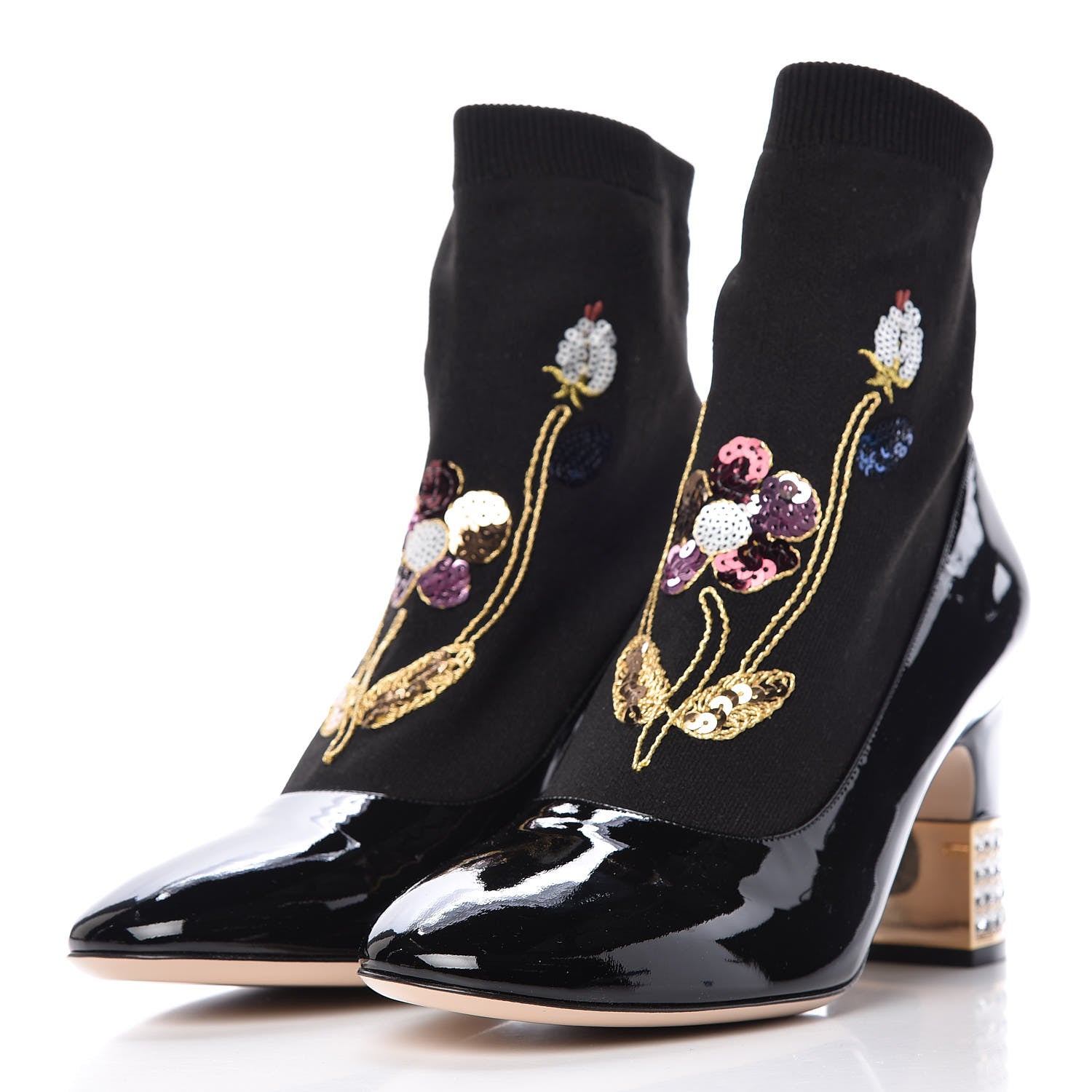 Gucci Patent Calfskin Candy Sock Ankle Boots 38.5 Black 3 of 9
