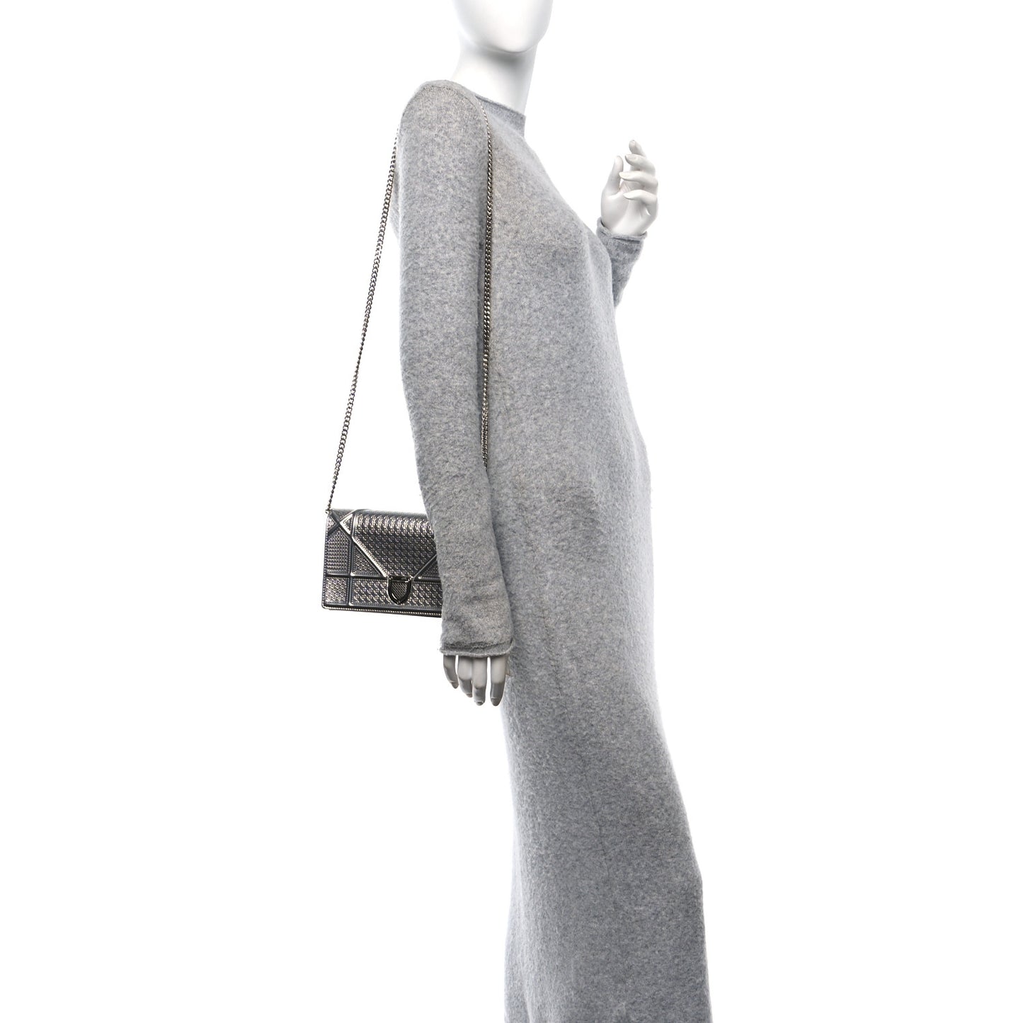 Metallic Patent Micro-Cannage Diorama Wallet on Chain Pouch Silver