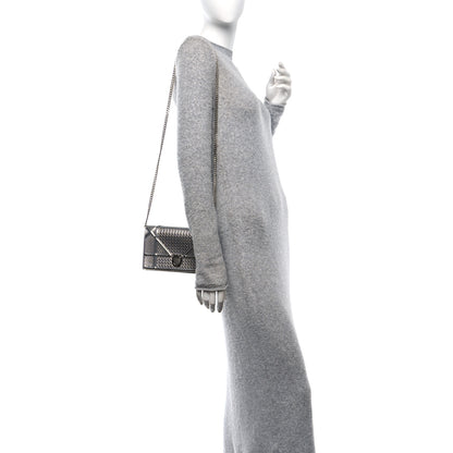 Christian Dior Metallic Patent Micro-Cannage Diorama Wallet on Chain Pouch Silver 2 of 10