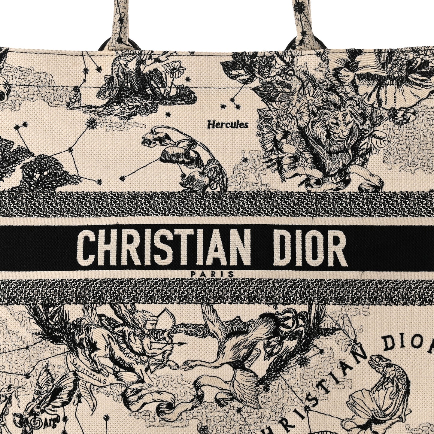 Canvas Embroidered Large Zodiac Toile De Jouy Book Tote Latte