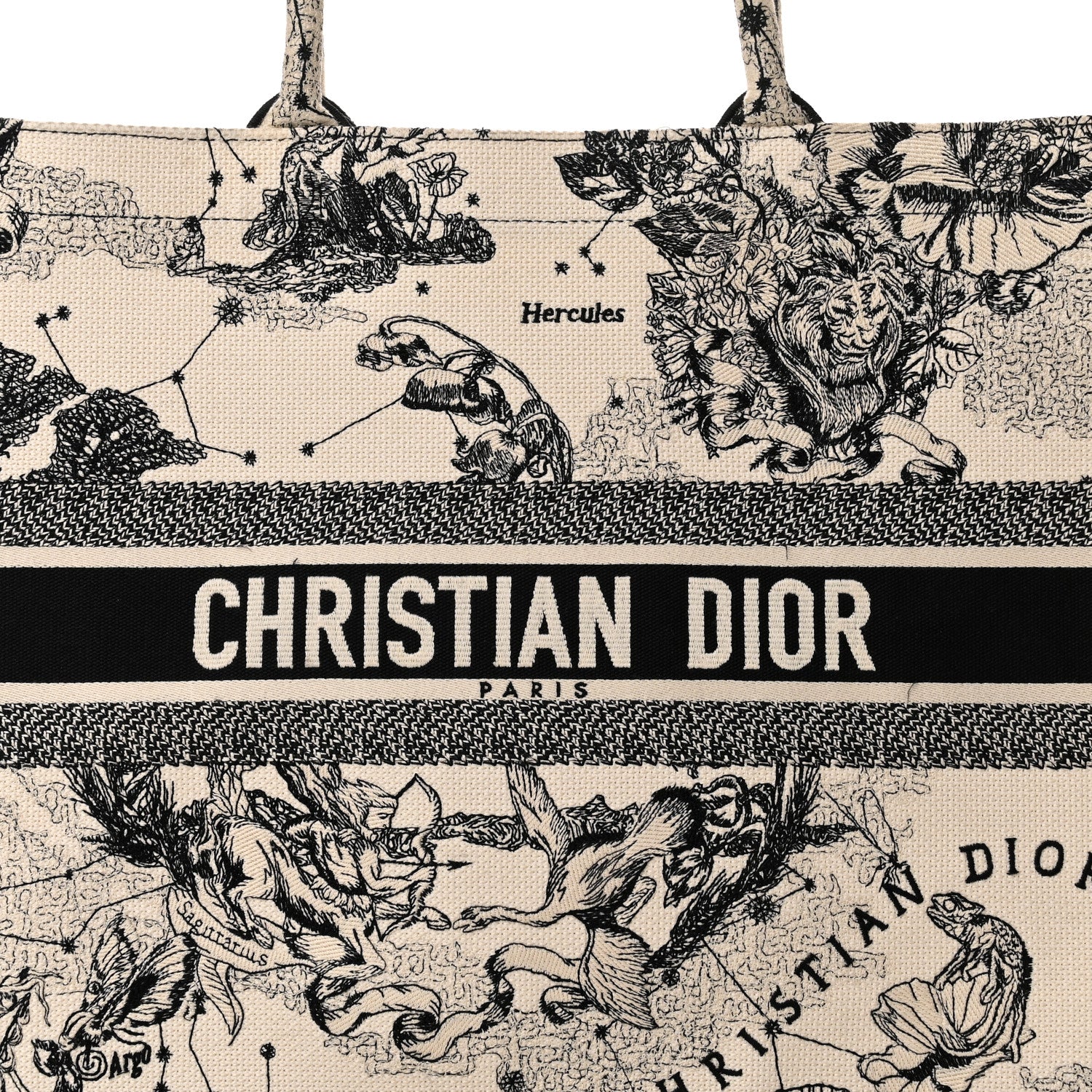 Christian Dior Canvas Embroidered Large Zodiac Toile De Jouy Book Tote Latte 7 of 11