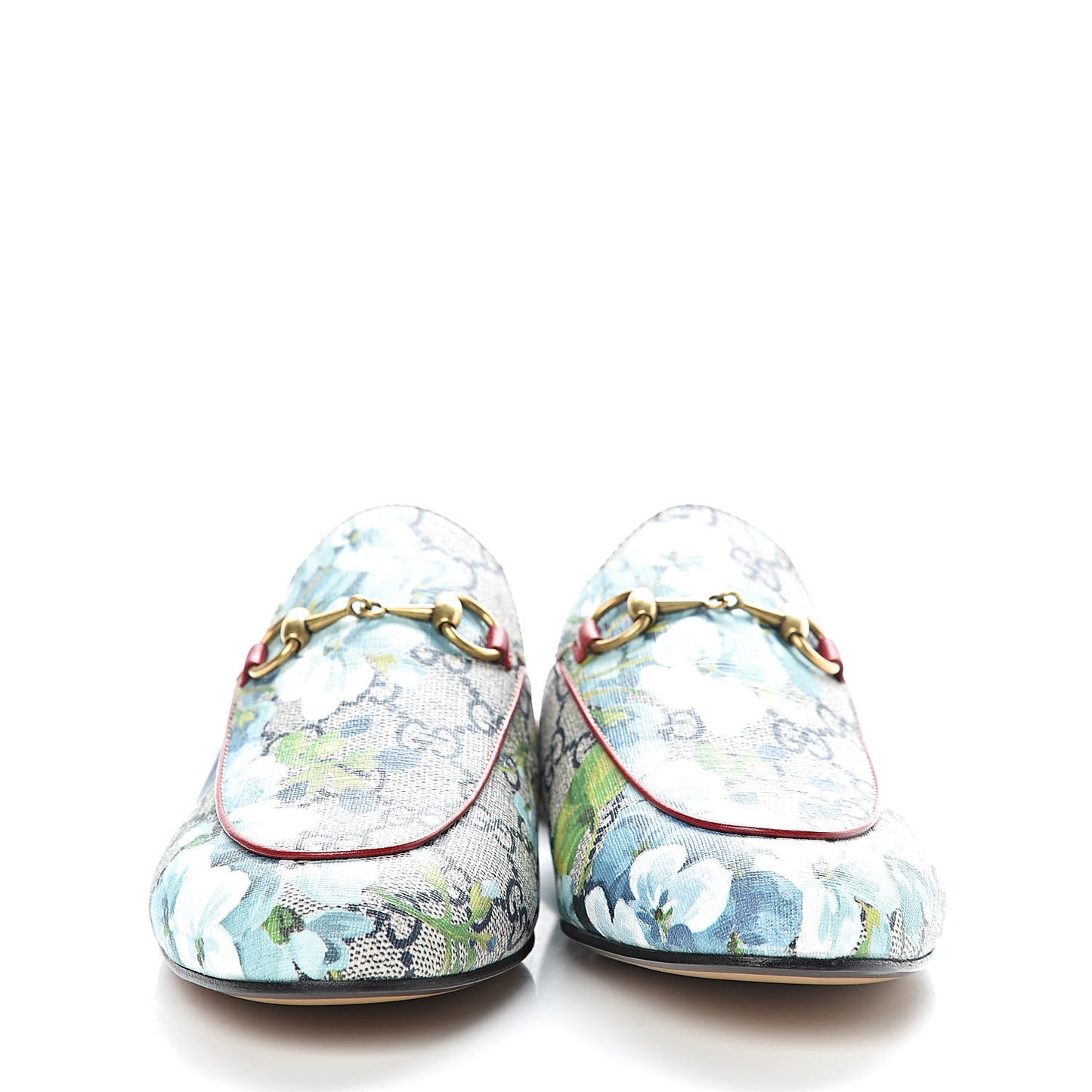GG Supreme Monogram Blooms Womens Princetown Slippers 37.5 Beige Blue Navy Hibiscus Red