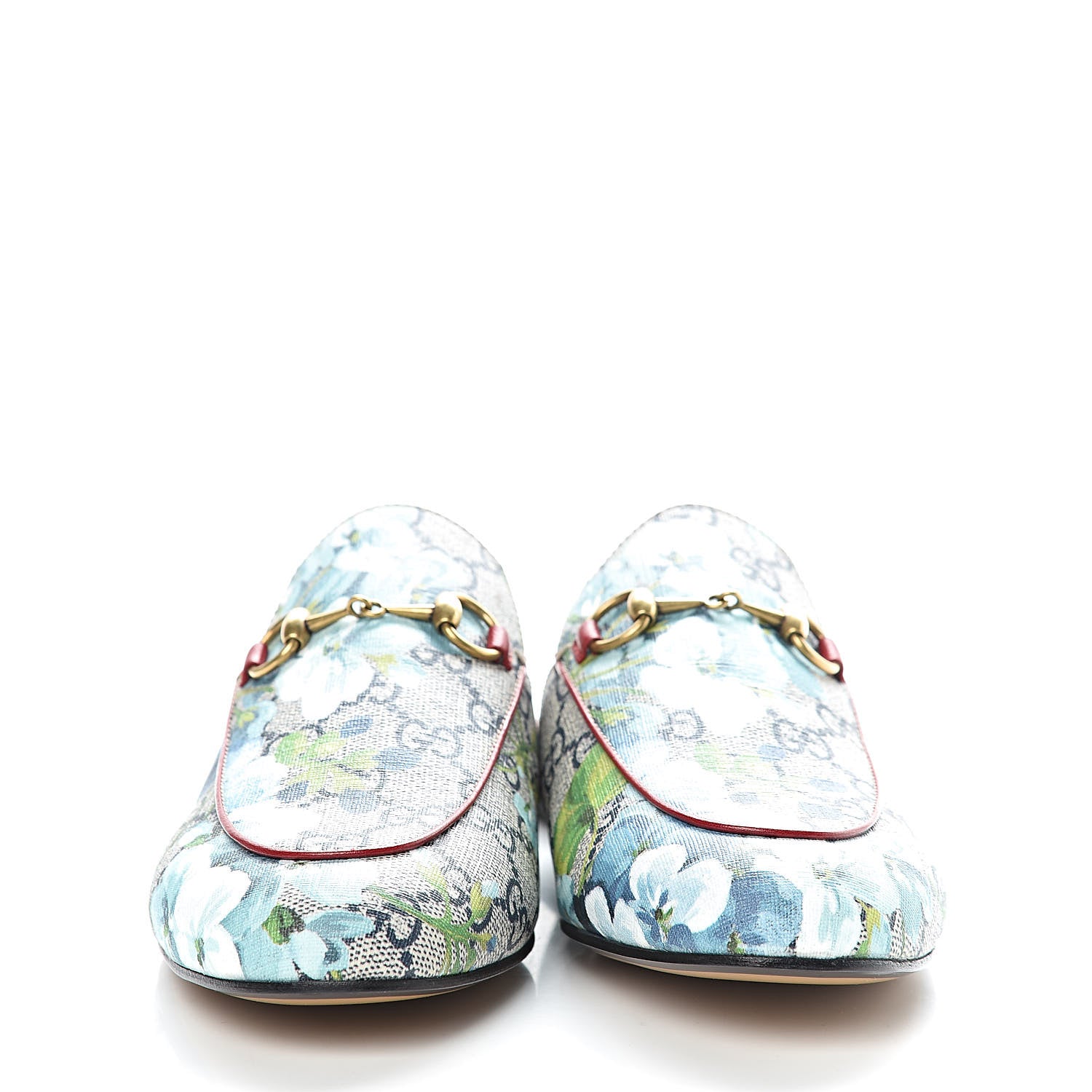 Gucci GG Supreme Monogram Blooms Womens Princetown Slippers 37.5 Beige Blue Navy Hibiscus Red 2 of 9