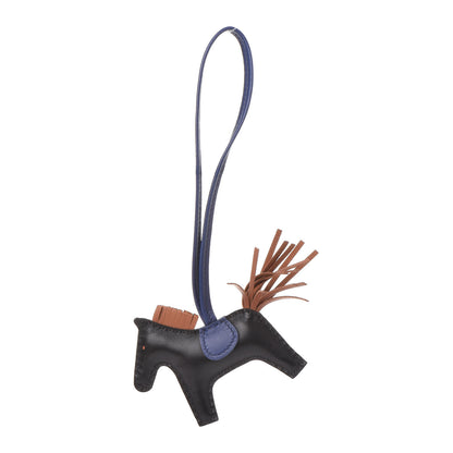Hermes Milo Lambskin Grigri Rodeo Horse Bag Charm PM Black Bleu Saphir Gold 1 of 5