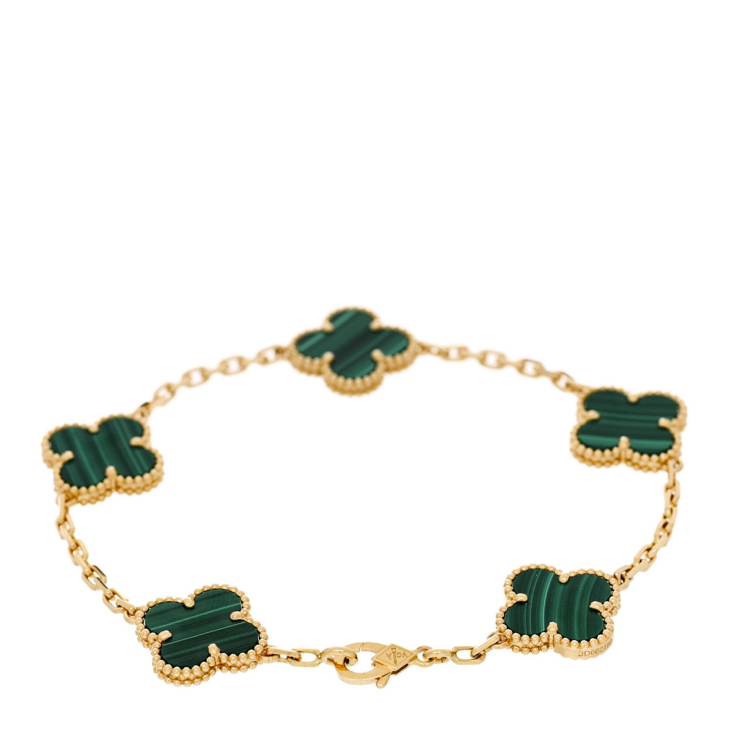 18K Yellow Gold Malachite 5 Motifs Vintage Alhambra Bracelet