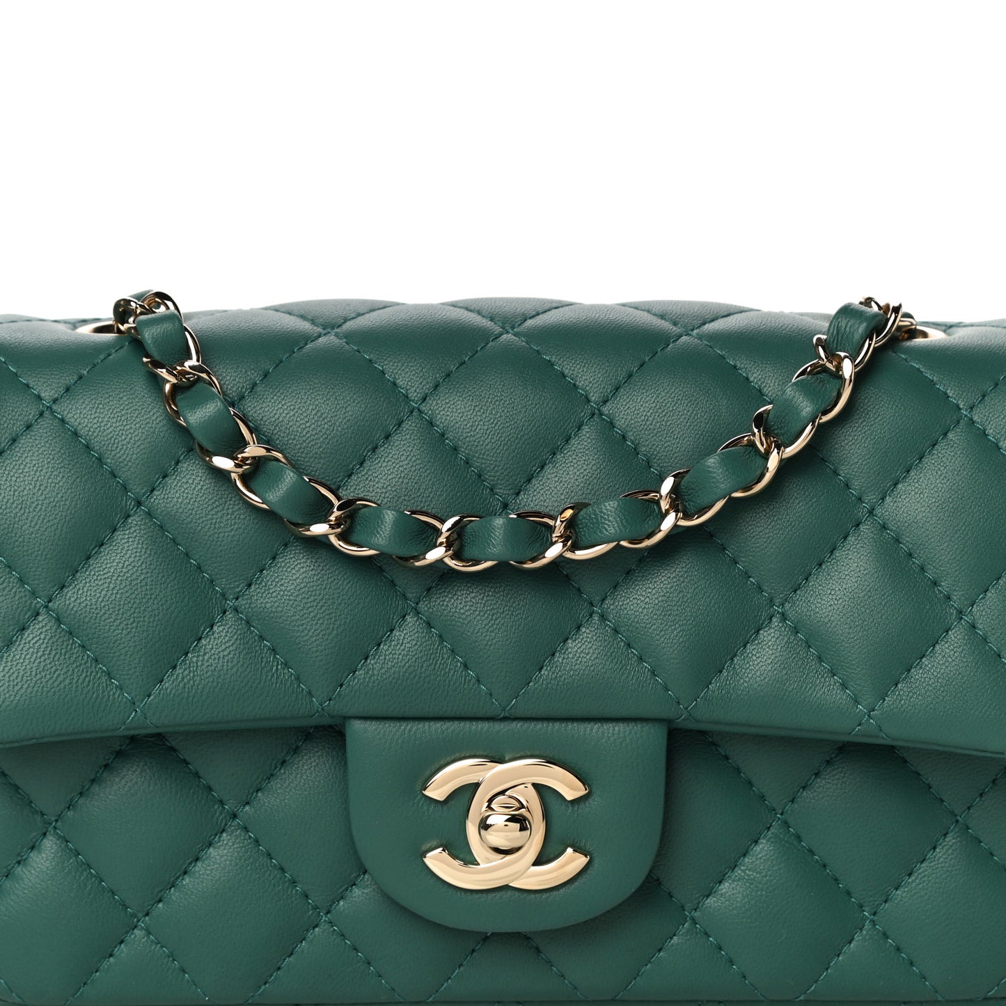 Lambskin Quilted Mini Rectangular Flap Dark Green
