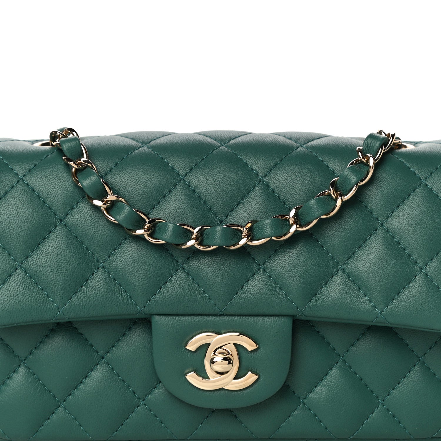 Chanel Lambskin Quilted Mini Rectangular Flap Dark Green 7 of 9