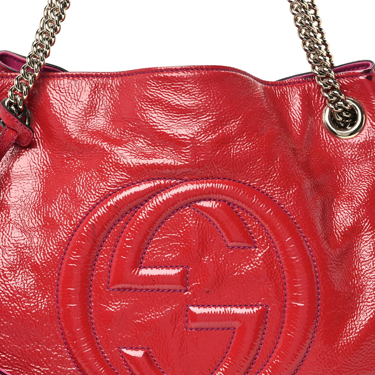 Vernice Naplack Medium Soho Chain Shoulder Bag Bright Bouganville Bright Bouganville