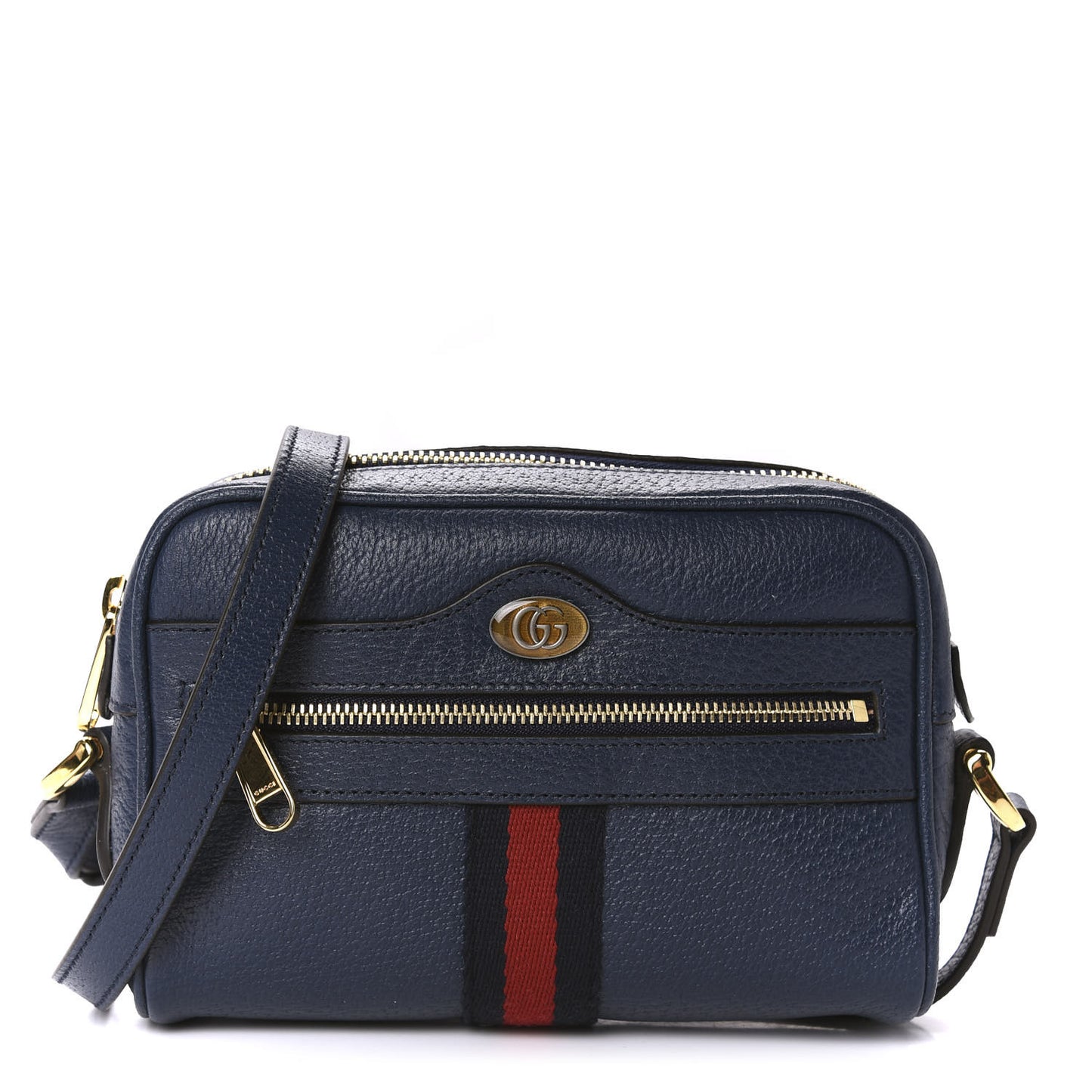 Textured Calfskin Web Mini Ophidia Shoulder Bag Blue Agata