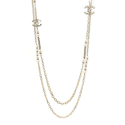 Chanel Crystal Pearl CC Long Multistrand Necklace Gold 1 of 4