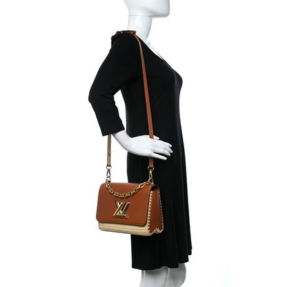 Louis Vuitton Calfskin Raffia Twist Shoulder Bag MM Caramel 3 of 9