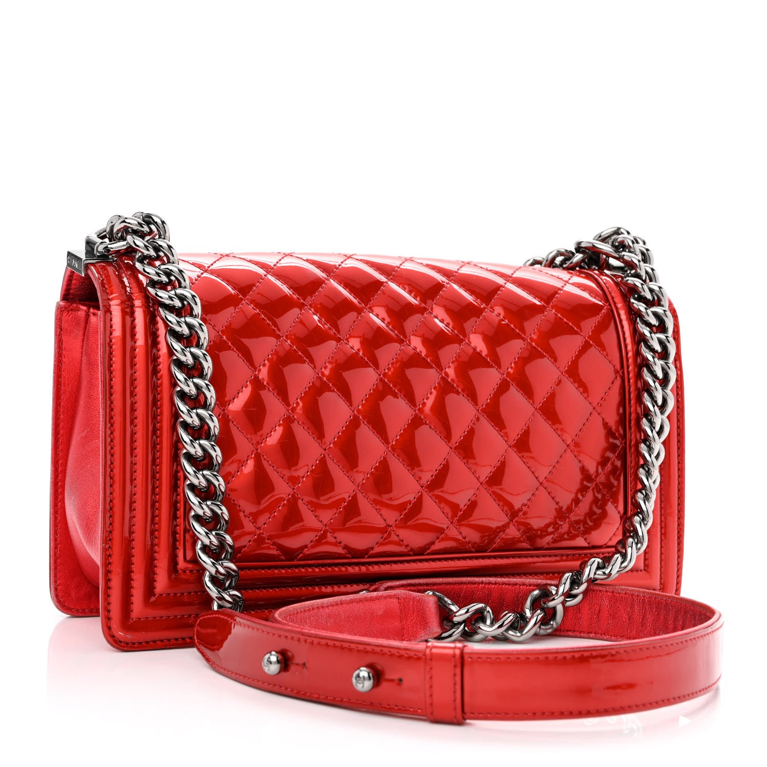 Chanel Metallic Patent Calfskin Quilted Medium Boy Flap Red 3 of 12