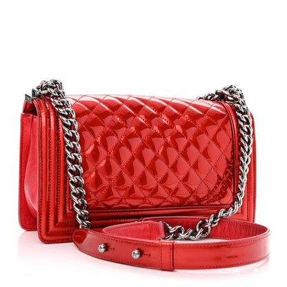 Chanel Metallic Patent Calfskin Quilted Medium Boy Flap Red 3 of 12