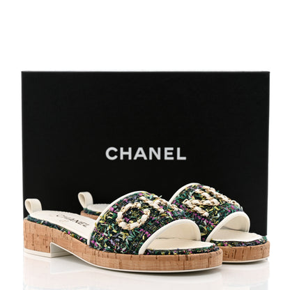 Chanel Tweed Cork CC Chain Mule Sandal 37.5 Multicolor 9 of 9