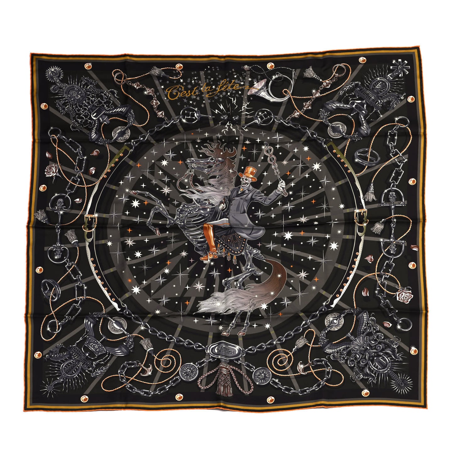 Silk C'est La Fete Scarf 90 Kaki Anthracite Gris